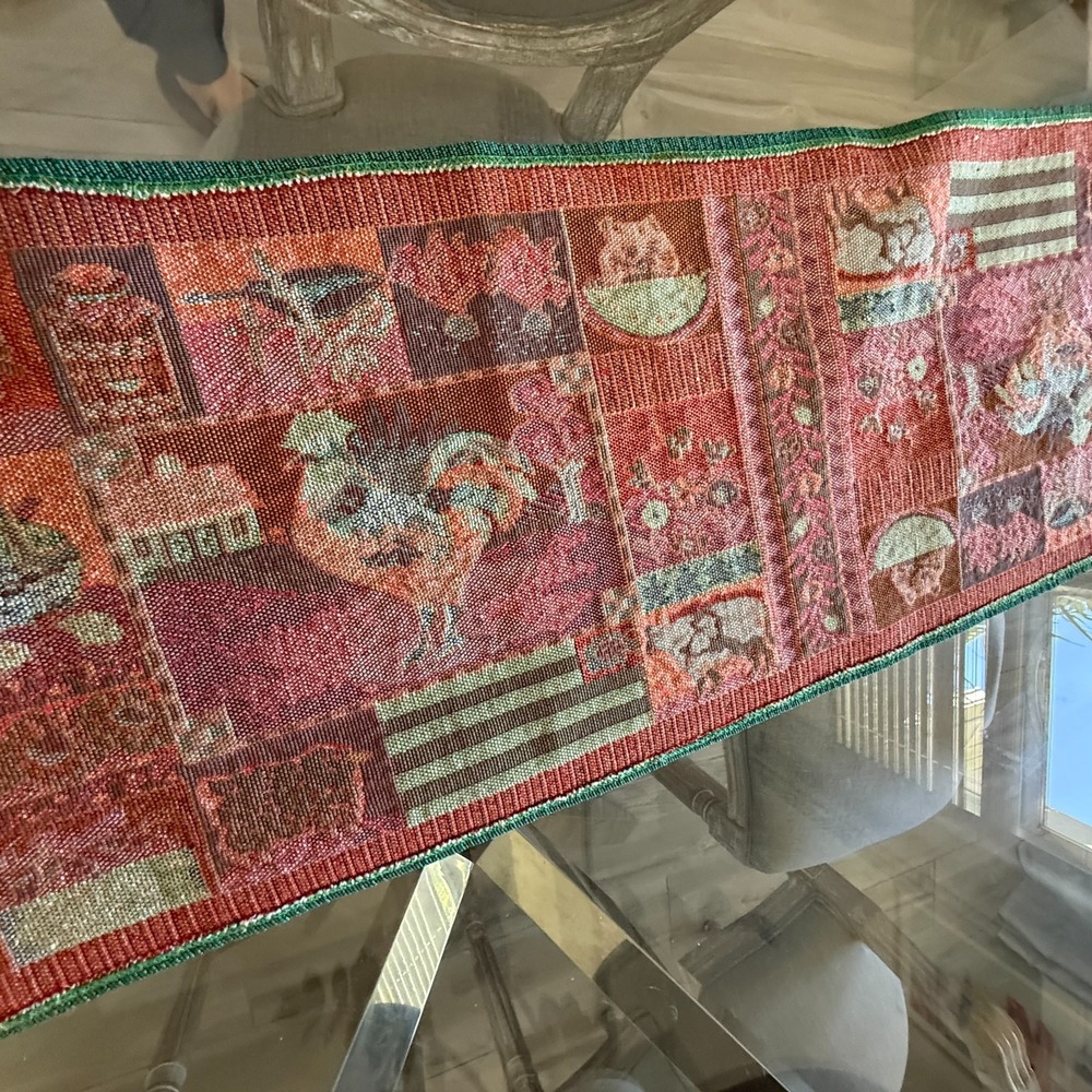 Vintage‎ 12" X 67" Table Runner Farm Floral Cat America Barn Cow Apples Rooster - Picture 10 of 13